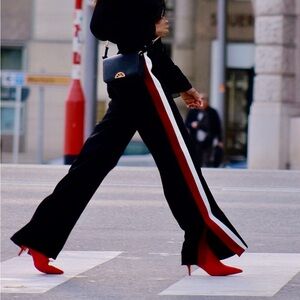 Zara Red and White Side Stripe Trouser